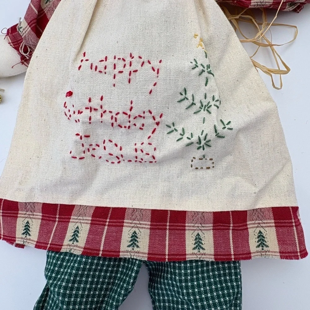 Festive Vintage Handmade Plaid Christmas Doll with “Happy Birthday Jesus”